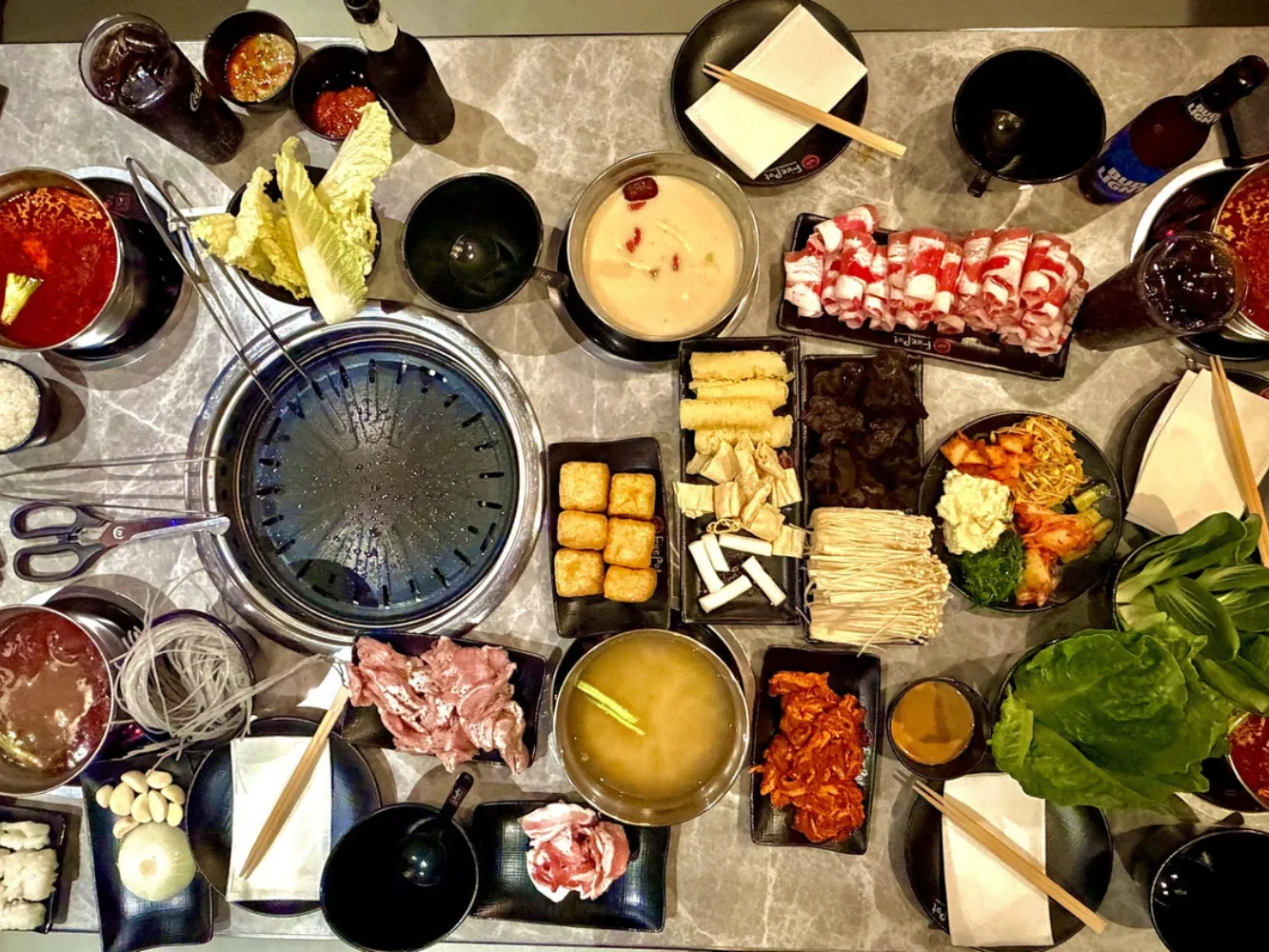 Complete combo set of hot pot and BBQ raw ingredients at FirePot Korean BBQ & Hot Pot, an Asian Restaurant in Grand Forks